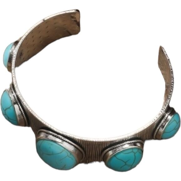 Western Turquoise Cuff- Silver Plated Open Cuff Bracelet | Stagecoach - Picture 8 of 10